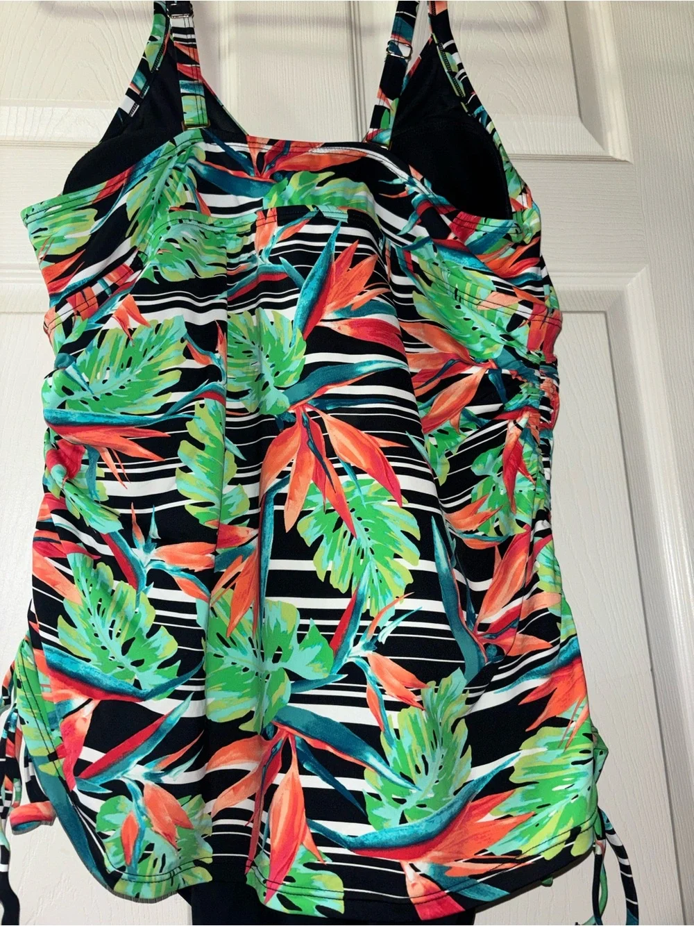St. John's Bay Black One-Piece with Teal & Coral Tropical Accents